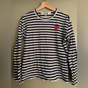 Comme des Garçons PLAY Blue and White Long Sleeve Stripe Shirt